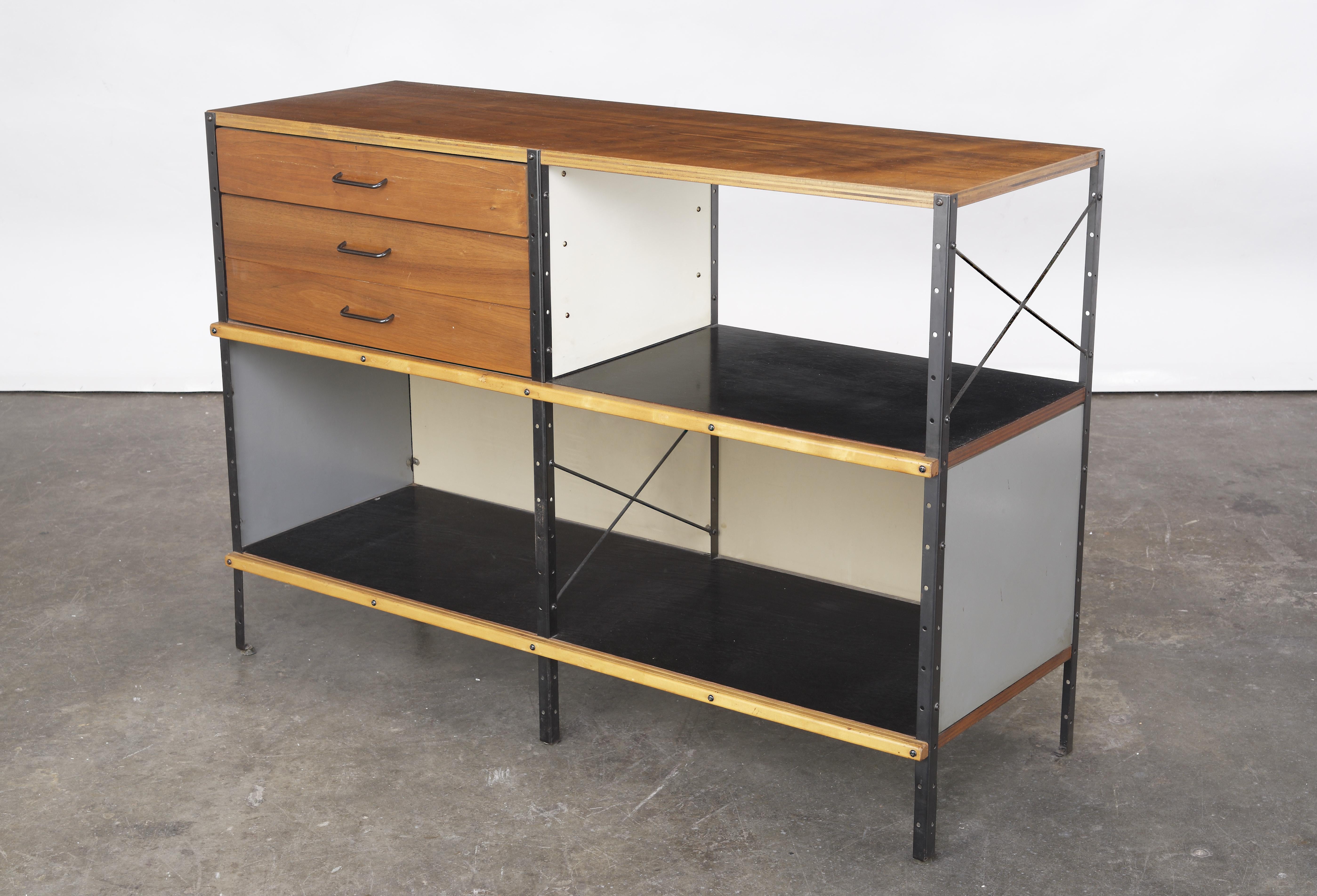 Rare Eames Storage Unit / Cabinet ESU 210, produced by Herman Miller, USA, 1950s. Birch plywood, lacquered masonite, laminate, zinc-plated steel. Herman Miller manufacturer's tag in top drawer. Good vintage condition. Ships worldwide, please contact