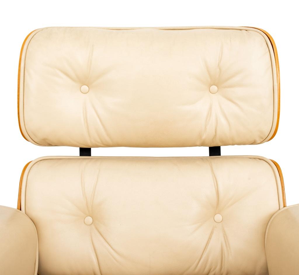 Leather Eames Style Bentwood Lounge Chair and Ottoman For Sale