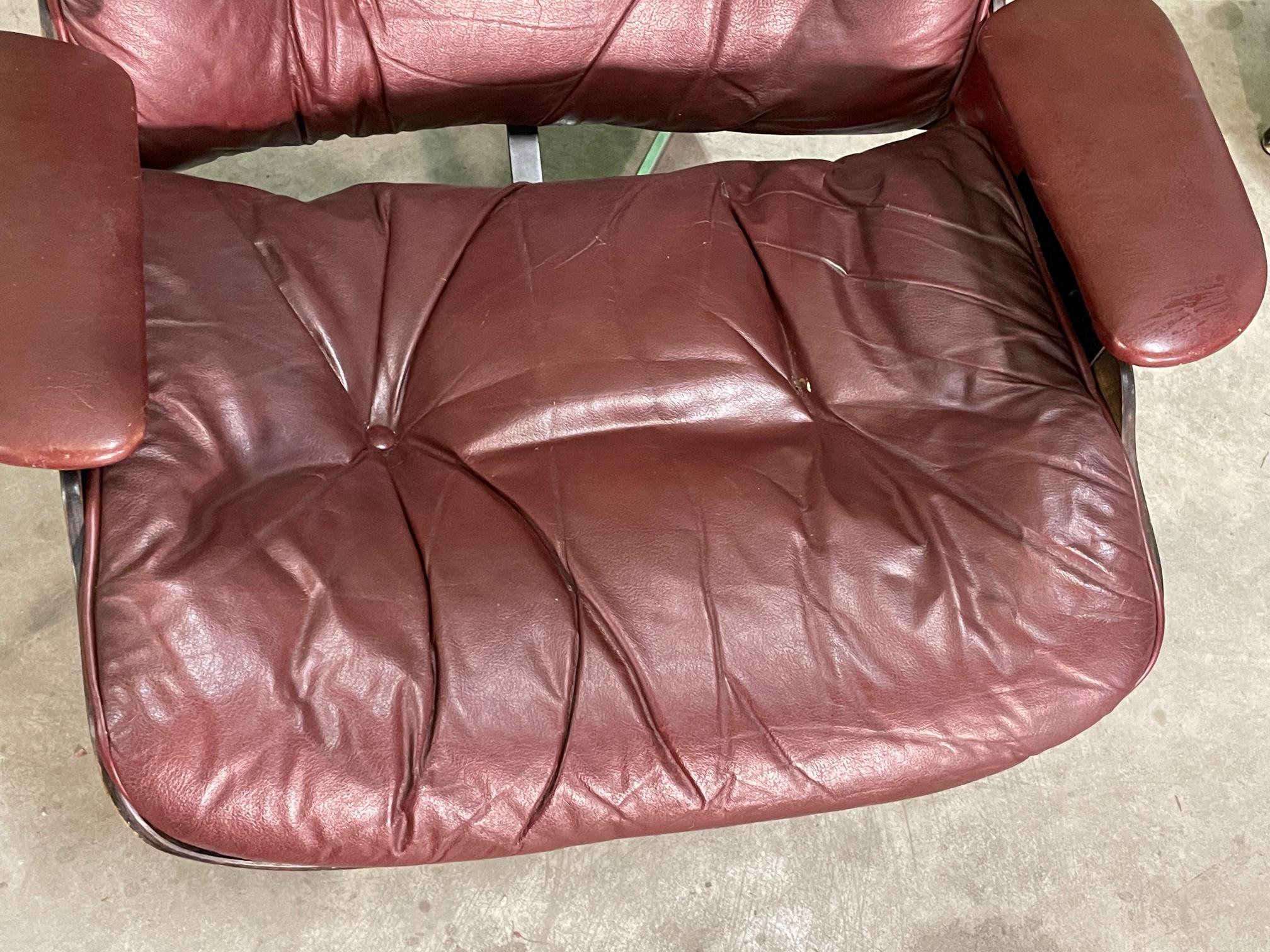 Eames Style Leather Lounge Chair and Ottoman in Oxblood 3