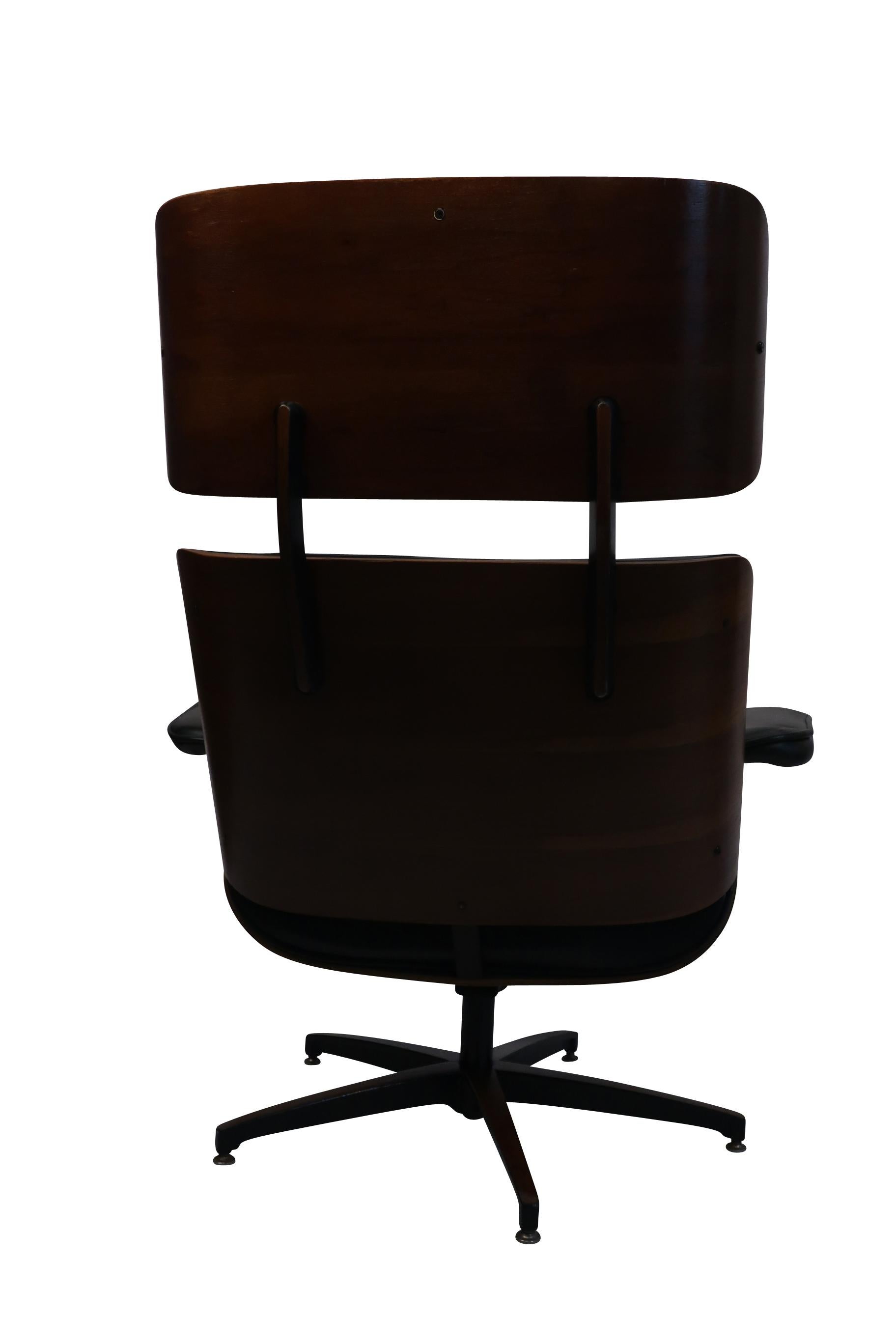 Chaise longue en cuir noir noyer Plycraft Design/One par George Mulhauser  en vente 4
