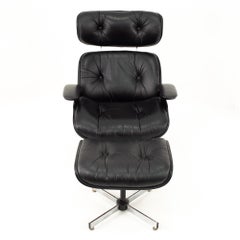 Eames Style Plycraft MCM Walnut and Italian Leather Lounge Chair and Ottoman