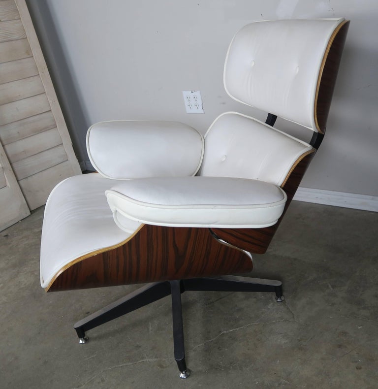 Eames Style White Leather Chair and Ottoman at 1stDibs