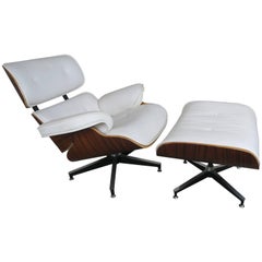 Eames Style White Leather Chair and Ottoman