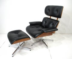 Eames Styled Walnut Leather Lounge Chair w/ Ottoman by Selig