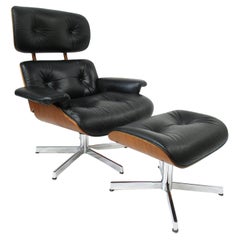 Eames Styled Walnut Leather Lounge Chair w/ Ottoman by Selig