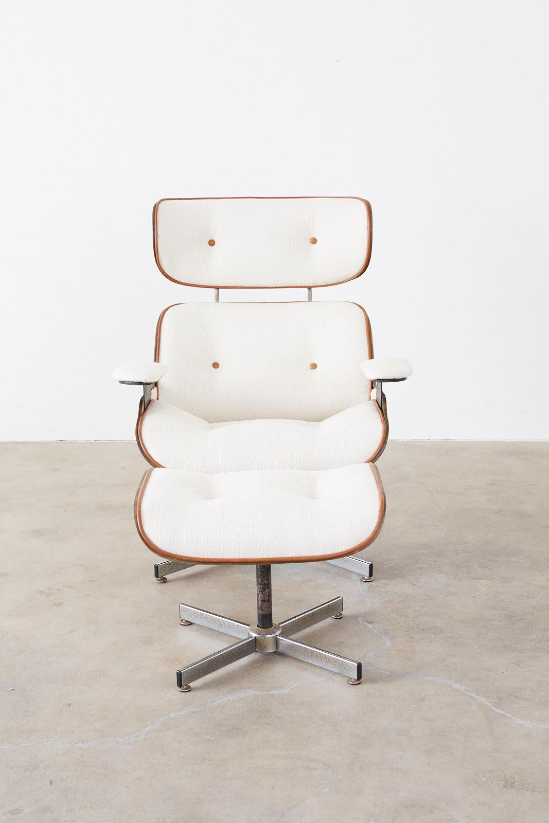 20th Century Eames Styles Lounge Chair and Ottoman by Plycraft