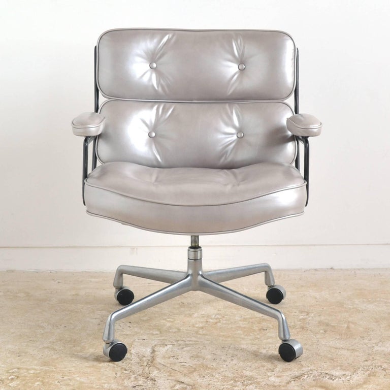 Mid-Century Modern Eames Time-Life Chair by Herman Miller with Silver Leather