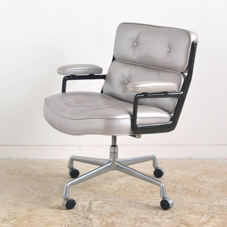 American Eames Time-Life Chair by Herman Miller with Silver Leather