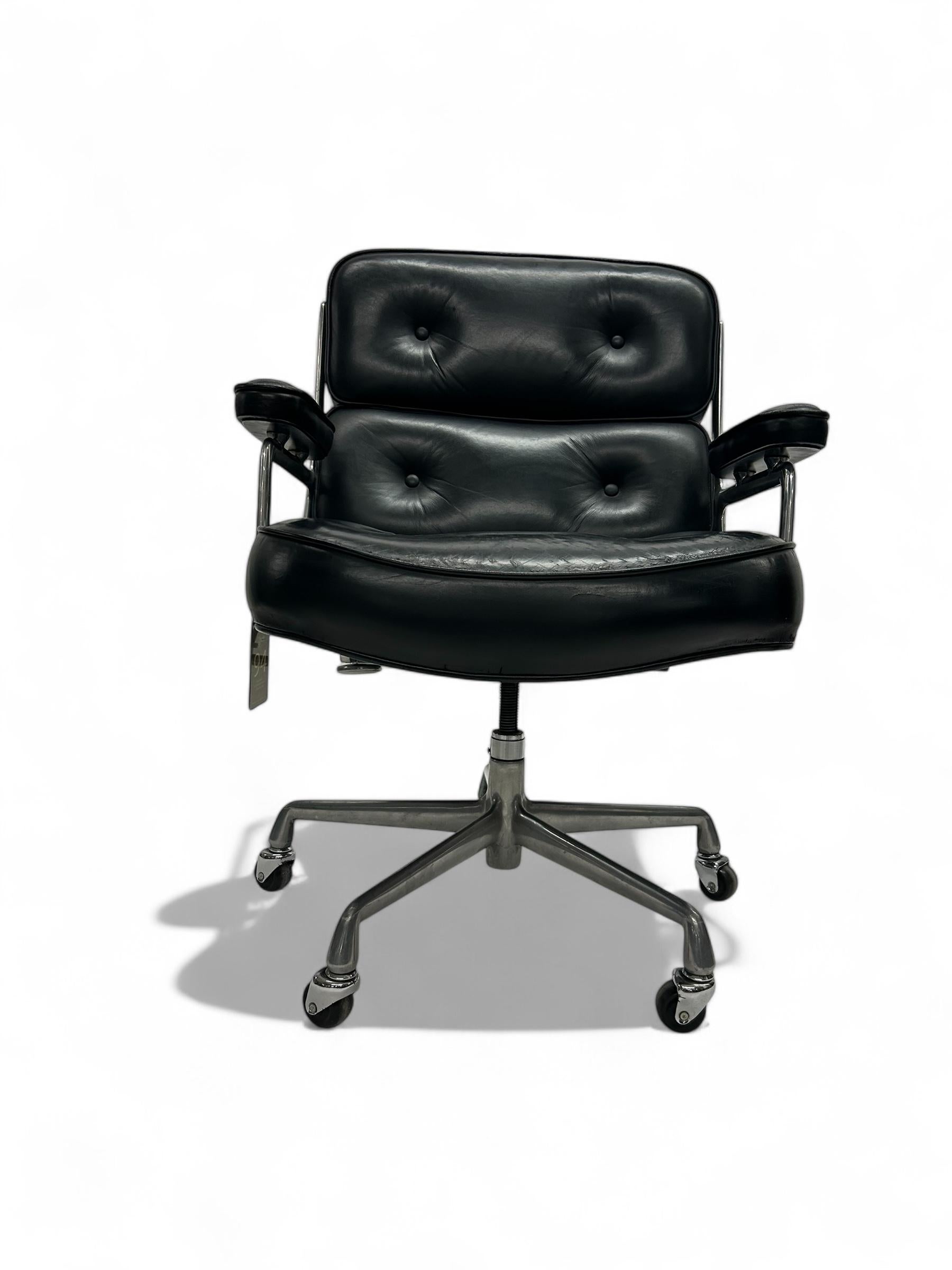 Hand-Crafted Eames Time Life Chair in Black Leather for Herman Miller, 1980s USA For Sale