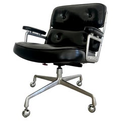 Retro Eames Time Life Chair in Black Leather for Herman Miller, 1980s USA