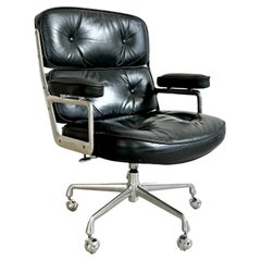 Eames Time Life Stuhl aus schwarzem Leder für Herman Miller, 1980er Jahre, USA