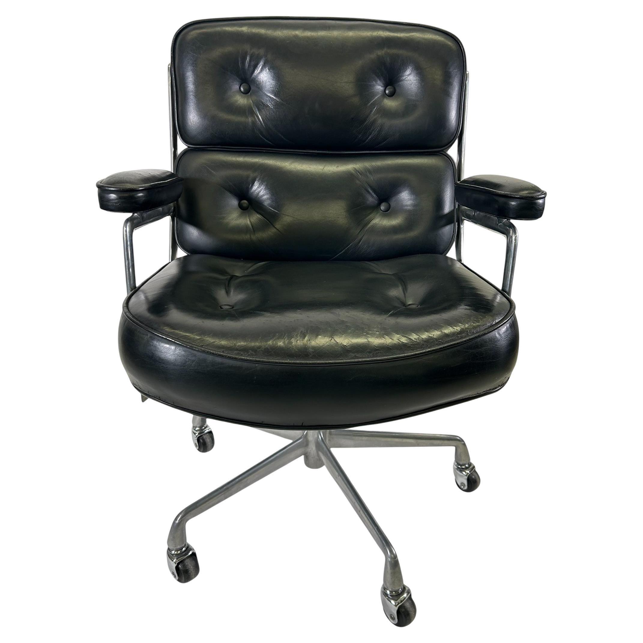 Chaise Eames Time Life en cuir noir pour Herman Miller, années 1980 États-Unis