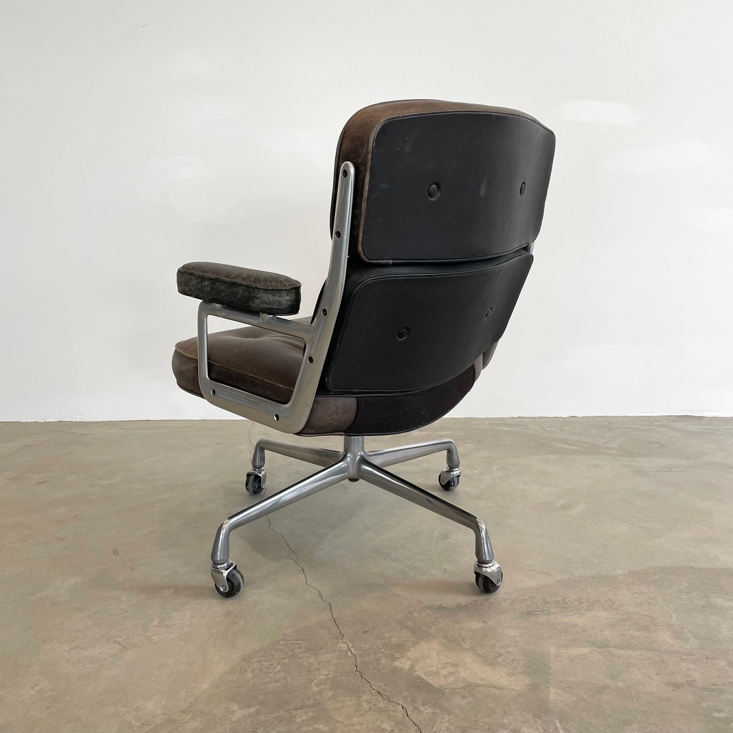 Eames Time Life Chair in Brown and Black Leather for Herman Miller, 1984 USA 2