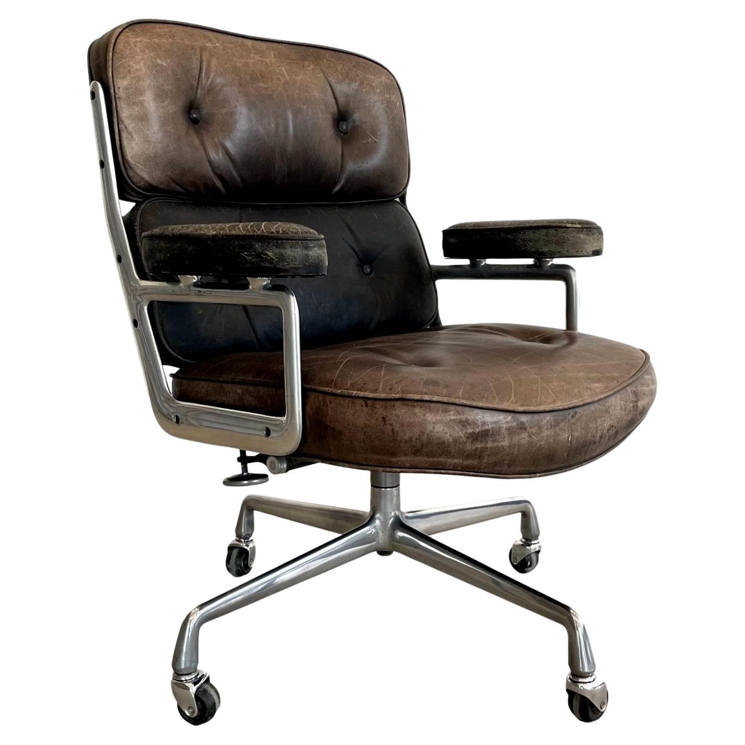 Eames Time Life Chair in Brown and Black Leather for Herman Miller, 1984 USA