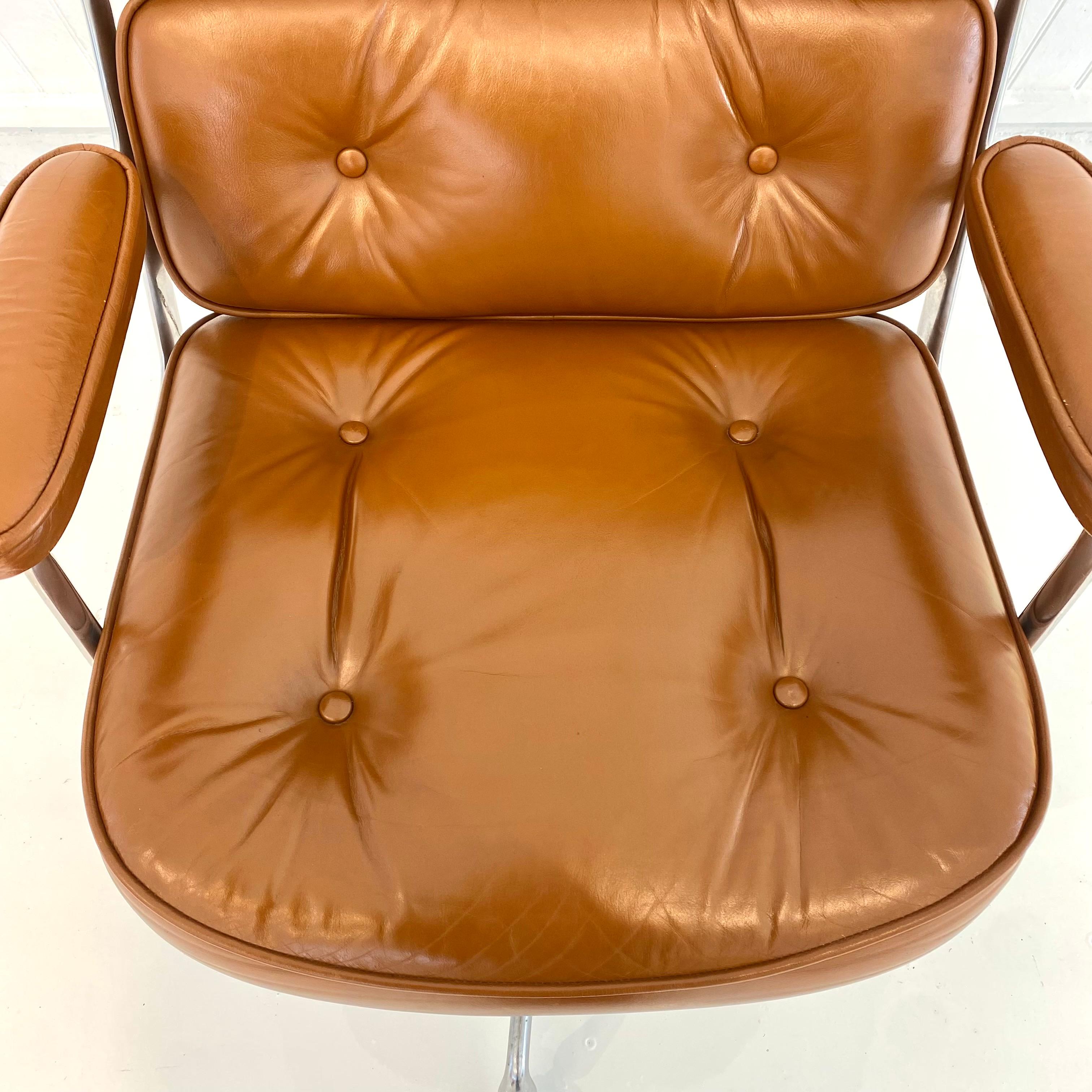 Eames Time Life Chair aus Butterscotch-Leder für Herman Miller, 1977 USA (Aluminium)