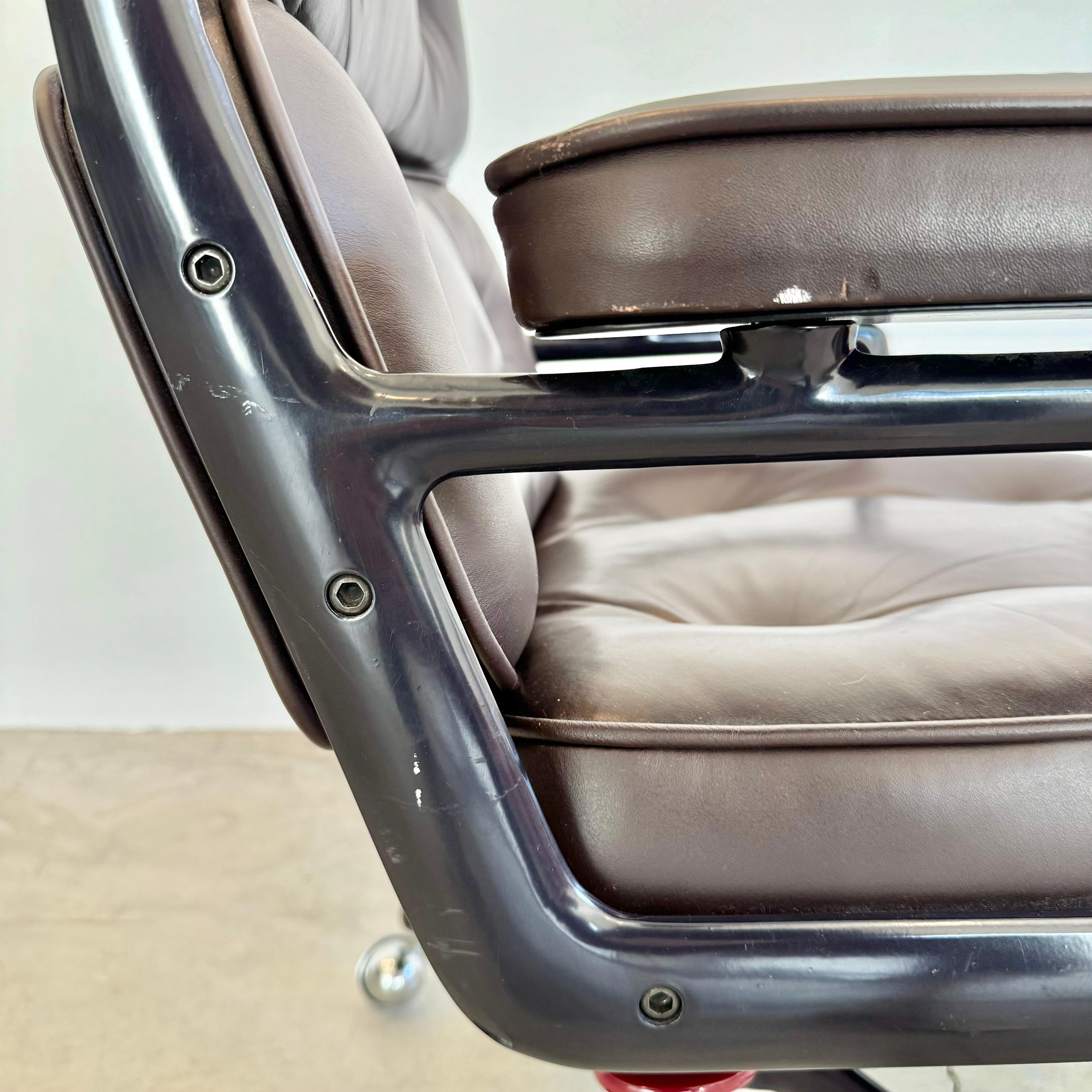 Aluminum Eames Time Life Chair in Eggplant Leather for Herman Miller, 1985 USA For Sale