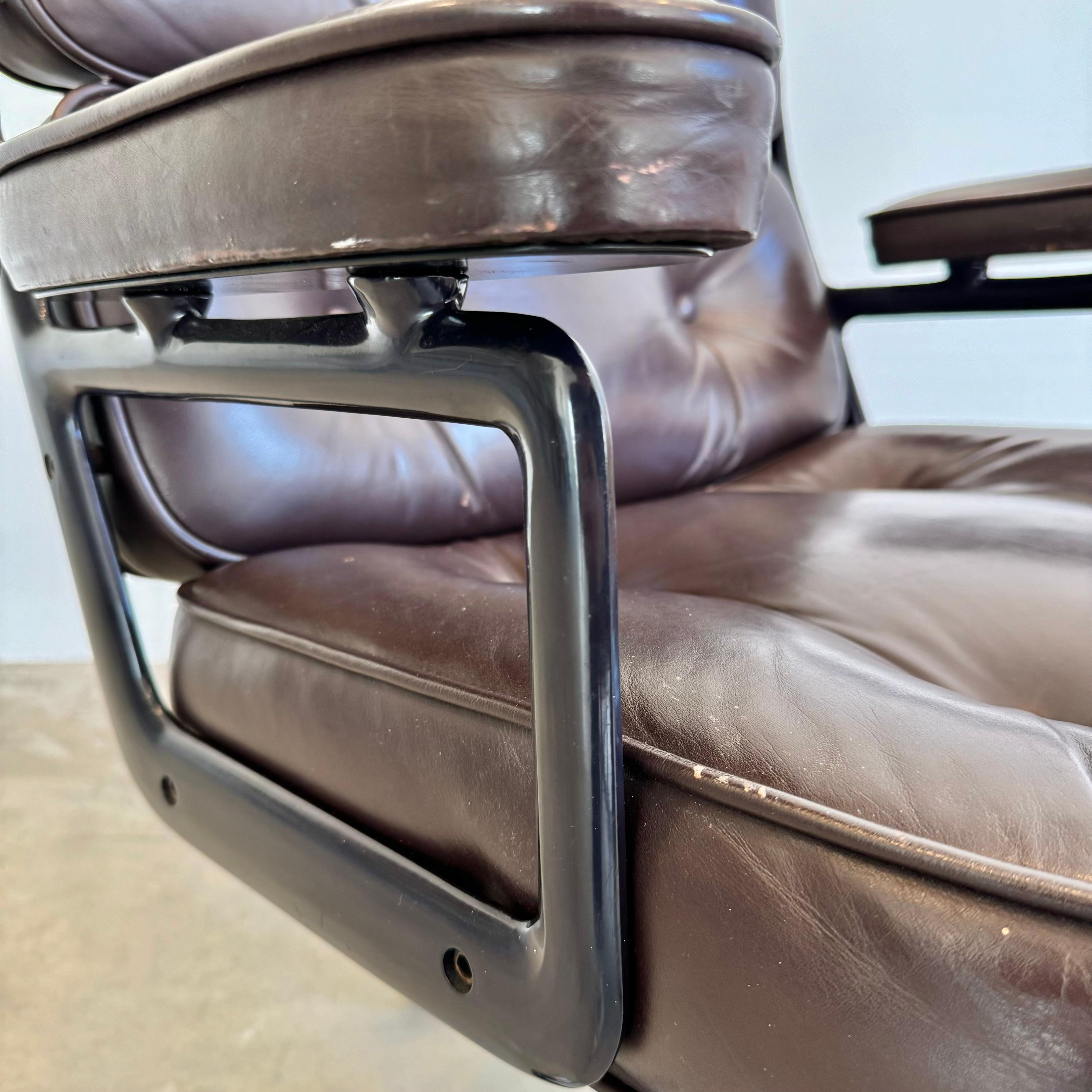 Aluminum Eames Time Life Chair in Eggplant Leather for Herman Miller, 1984 USA For Sale