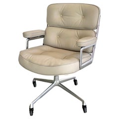 Vintage Eames Time Life Chair in Grey Leather for Herman Miller, 1980s