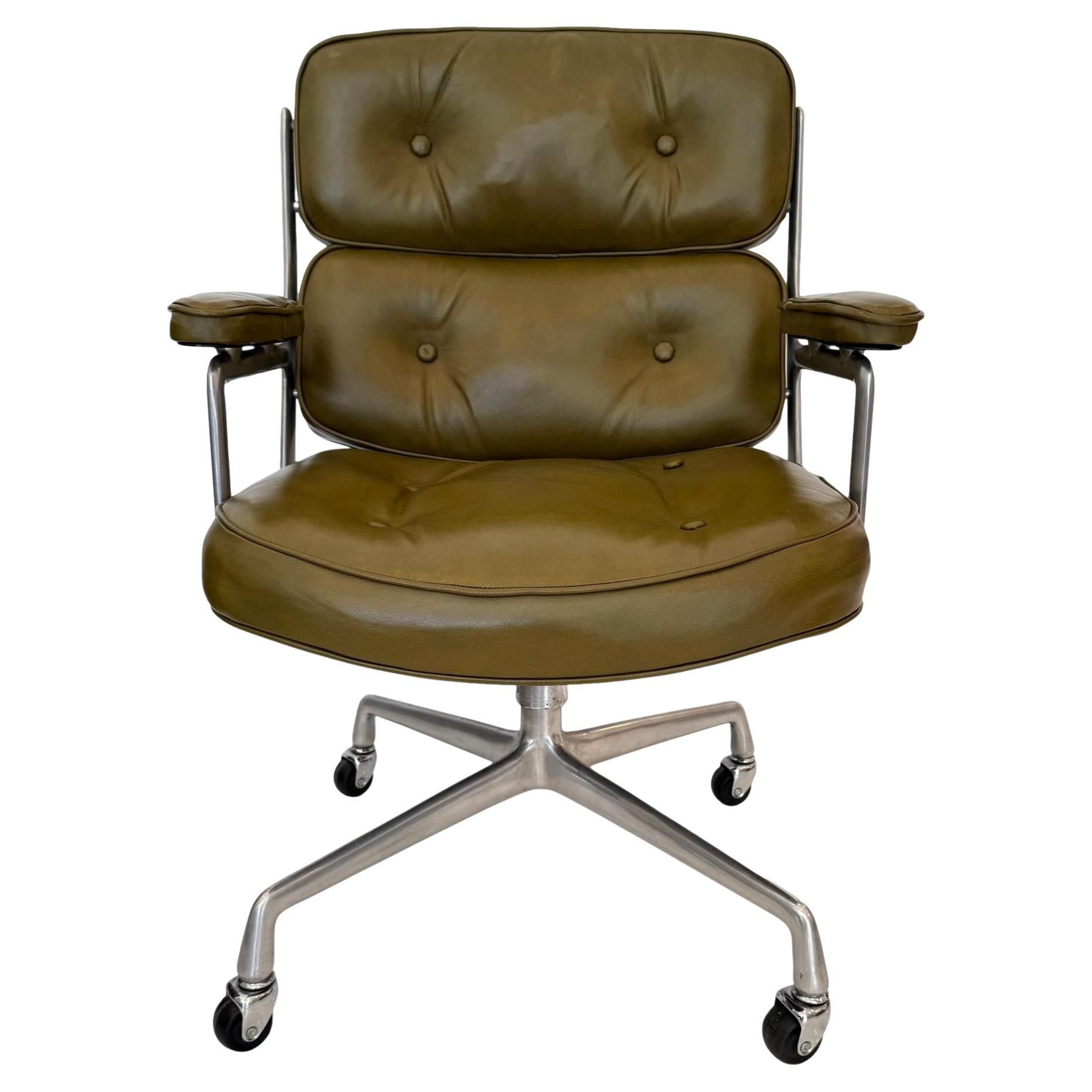 Sedia Eames Time Life in pelle d'ulivo per Herman Miller, anni '80 USA