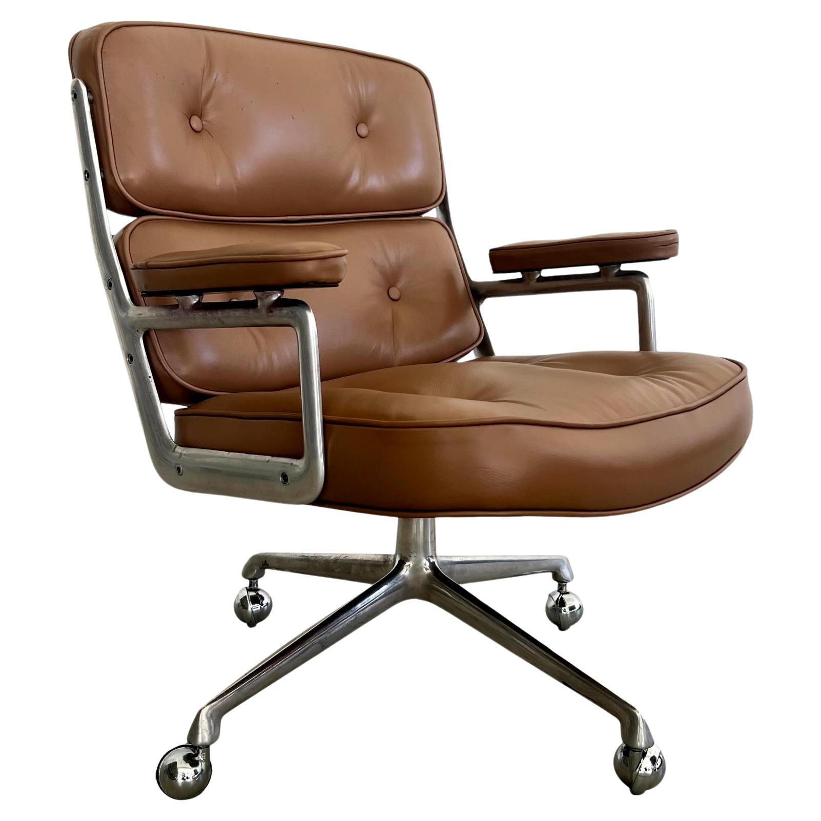 Eames Time Life Chair aus braunem Leder für Herman Miller, 1980er Jahre, USA im Angebot