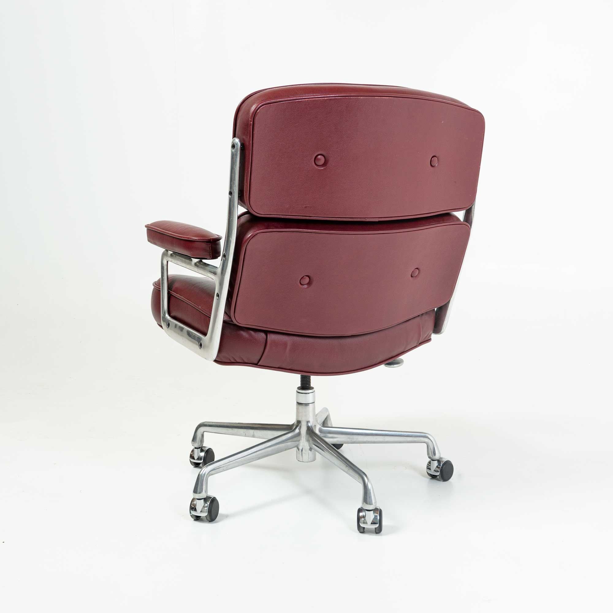 Mid-Century Modern Eames Time Life Desk Chair in Original Maroon Leather