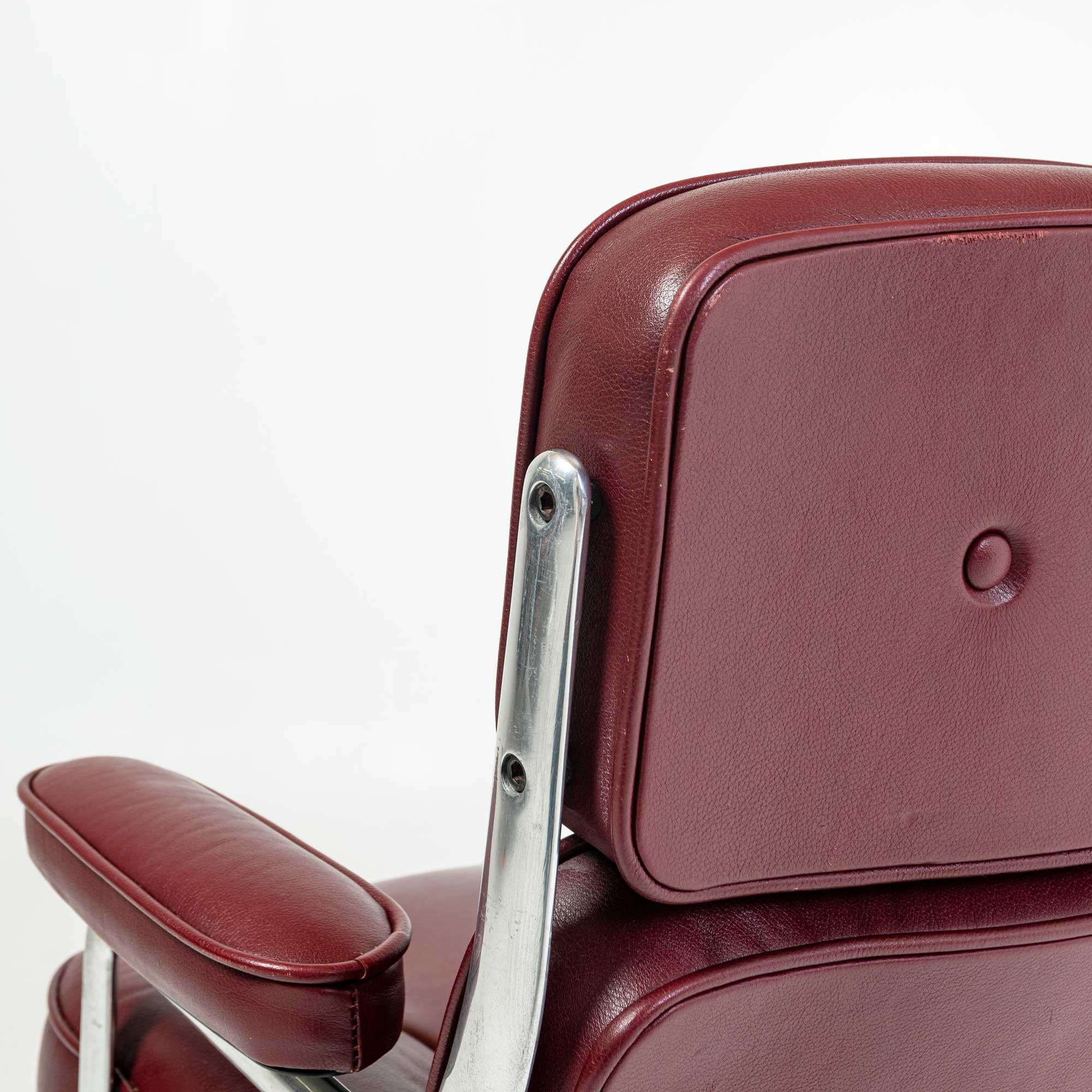 Aluminum Eames Time Life Desk Chair in Original Maroon Leather