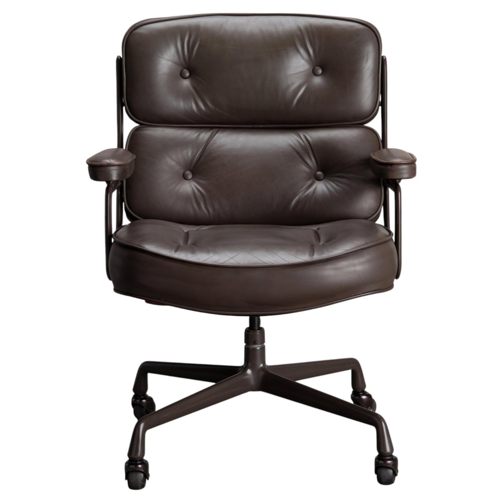 Eames Time Life Executive Chair by Herman Miller in Brown Leather & Brown Frame