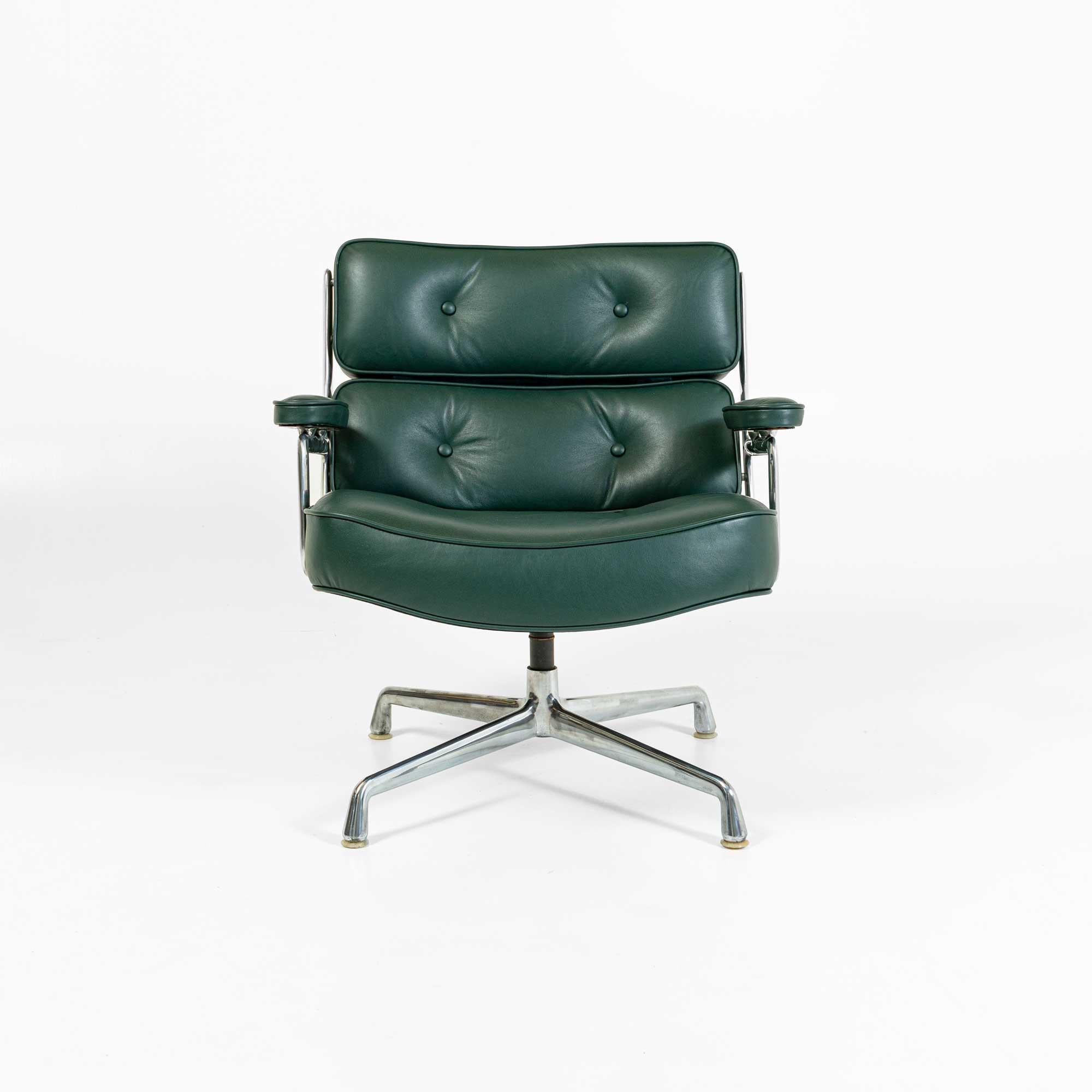 A newly restored Eames timelife Lobby chair, model ES105, reupholstered in Midnight Green Aniline Leather. Priced Individually, we currently have 2.

Eames Timelife Lobby chair is the adaptation of the specially commissioned 'Lobby Chairs' for the