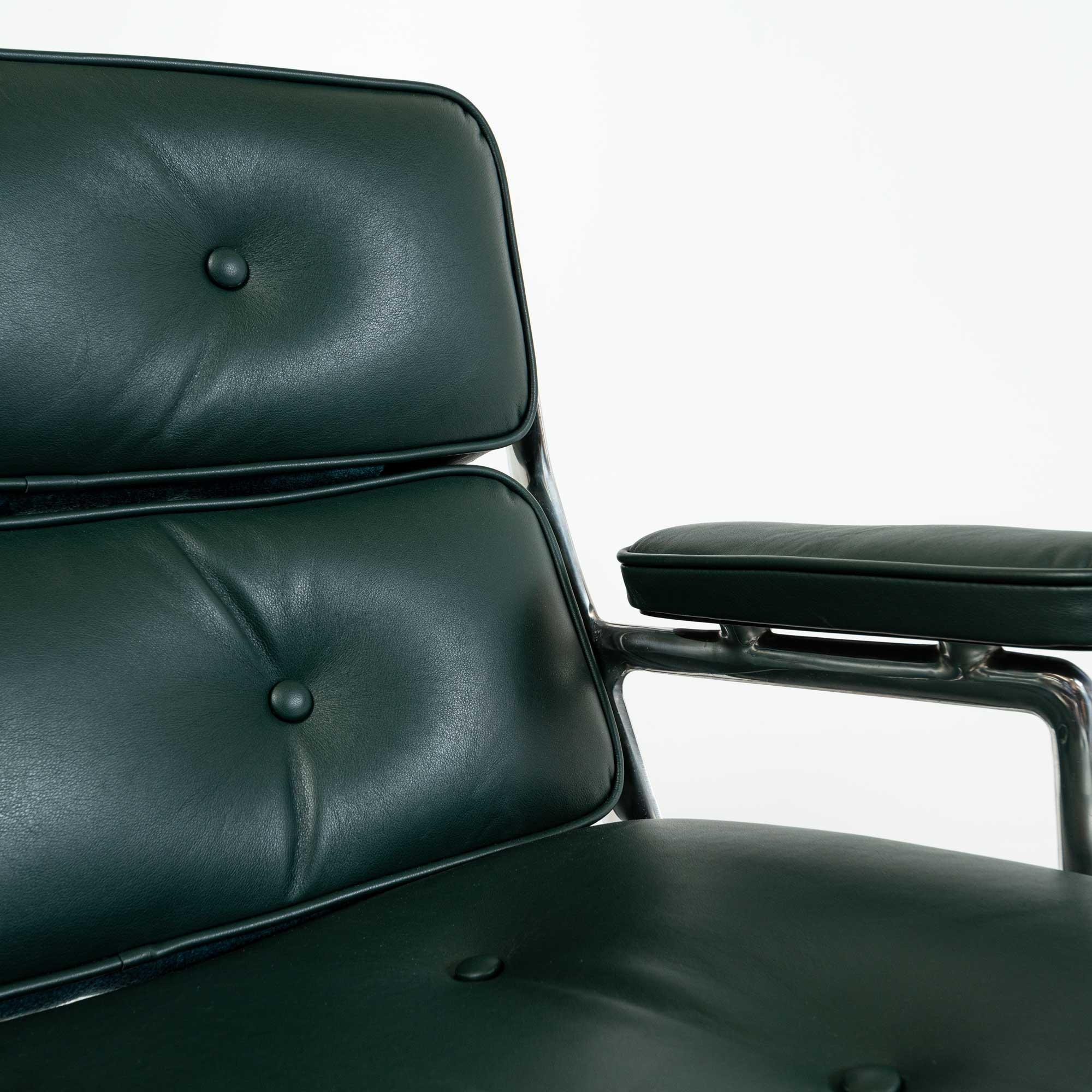 Aluminum Eames Time Life Lobby Lounge Chair ES105/675 in Midnight Green Aniline Leather