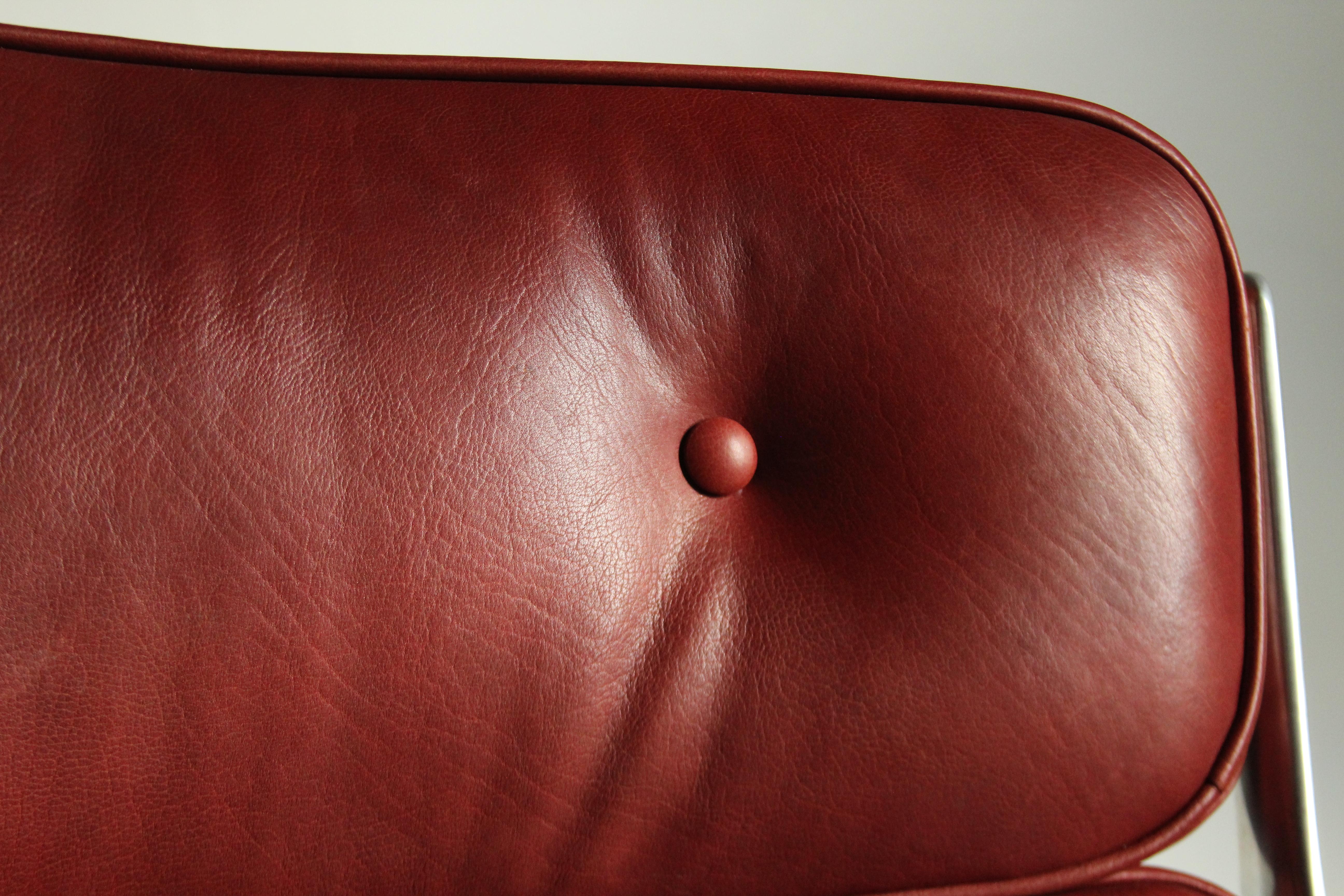 Metal Eames Time Life Lobby Lounge Chair in Oxblood Calfskin Leather, 1960s For Sale