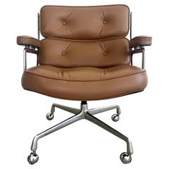 Retro Eames Time Life Lobby Lounge Chair in Tan Leather for Herman Miller, 1980s USA
