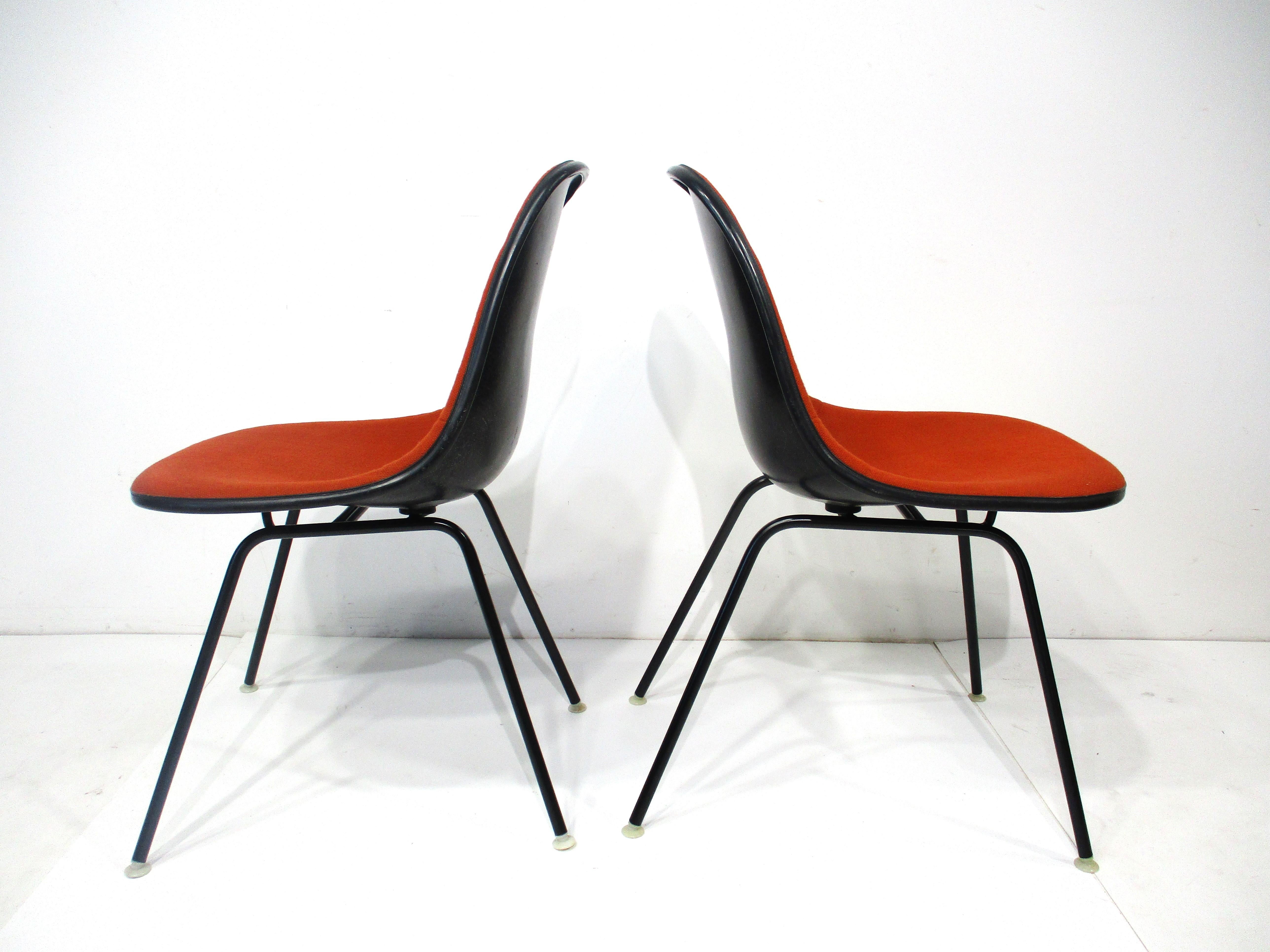 Mid-Century Modern Eames Upholstered H Based Side Chairs for Herman Miller Pair For Sale