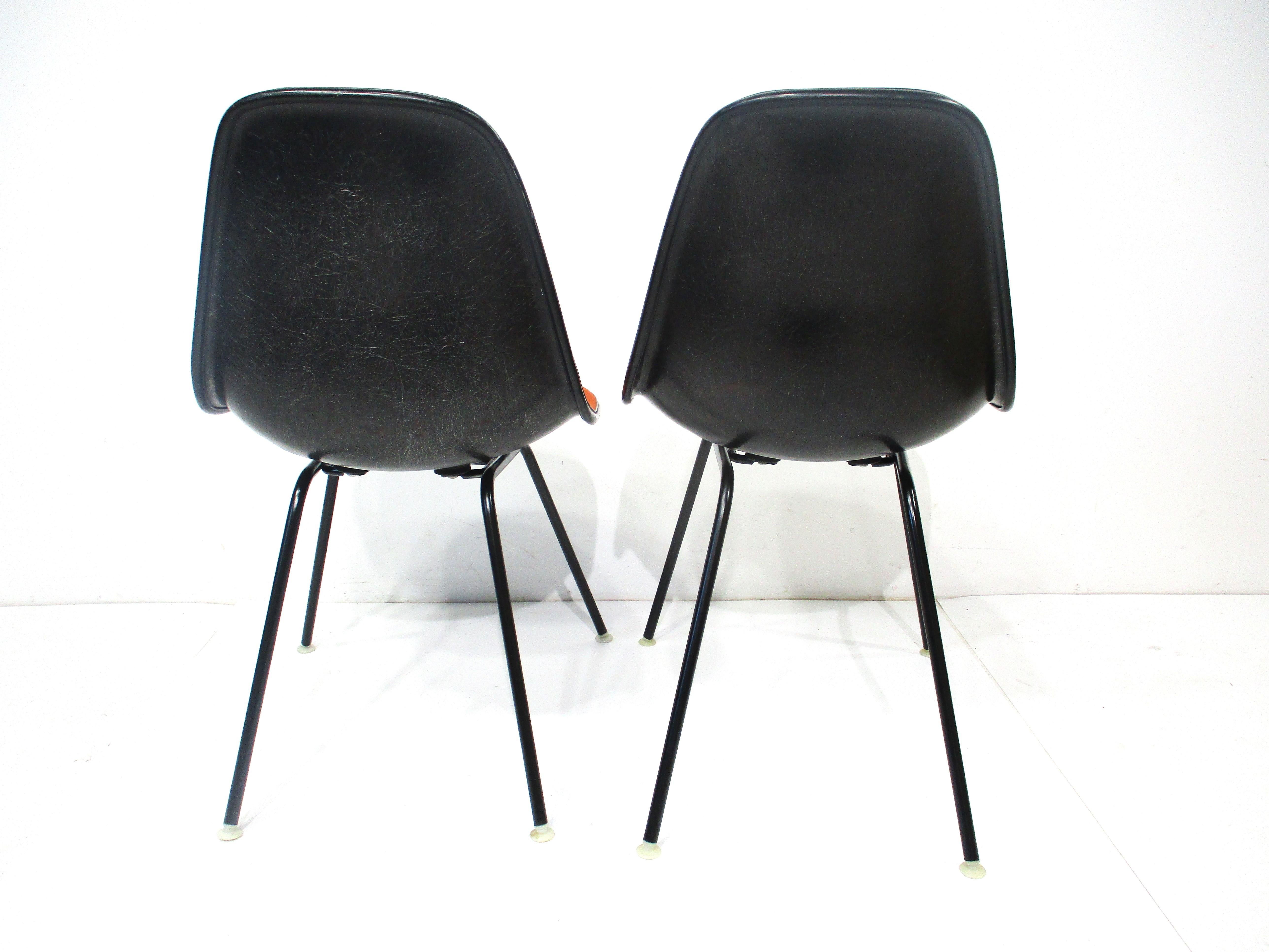 Eames Upholstered H Based Side Chairs for Herman Miller Pair In Good Condition For Sale In Cincinnati, OH