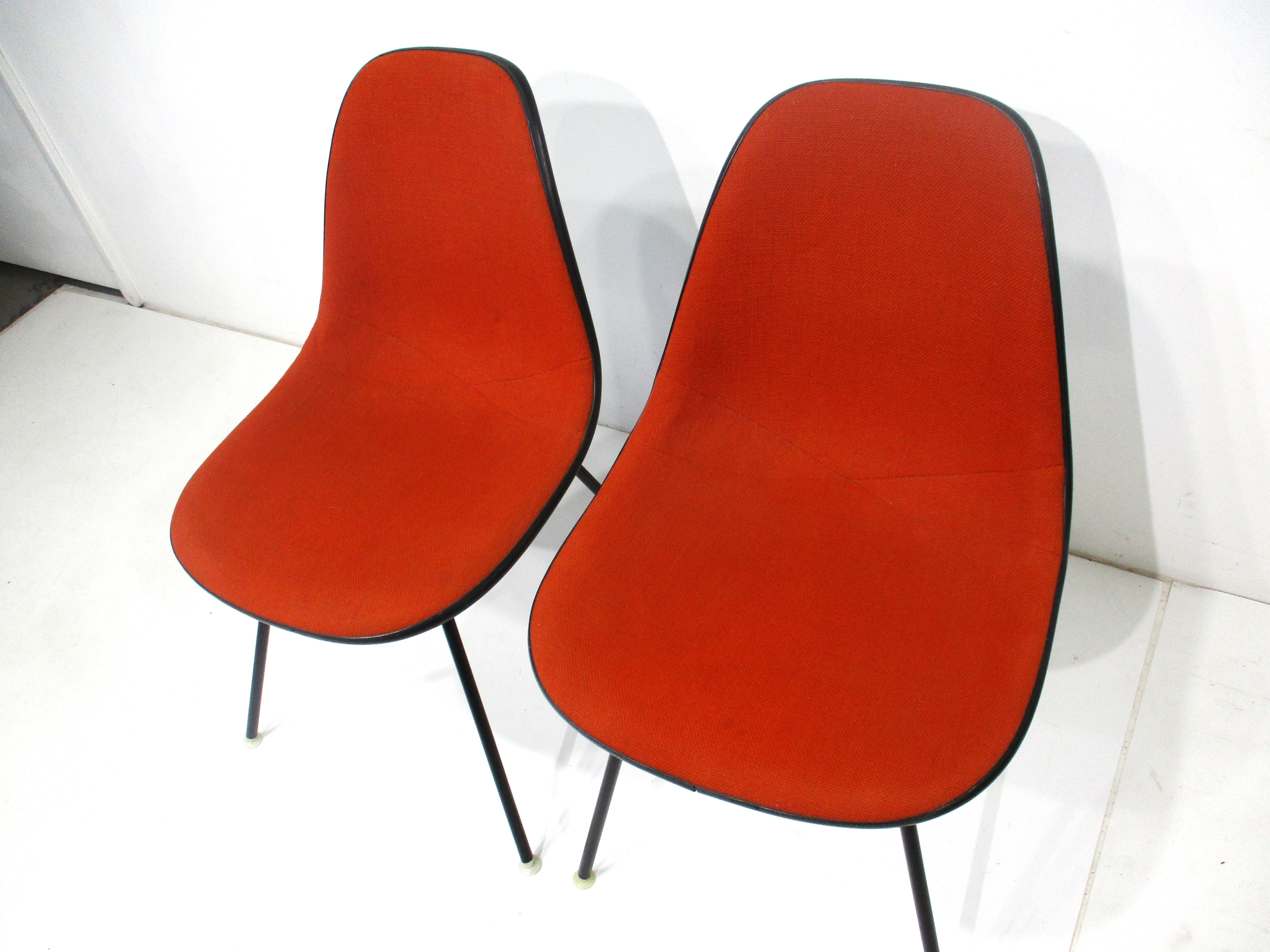 Aluminum Eames Upholstered H Based Side Chairs for Herman Miller Pair For Sale