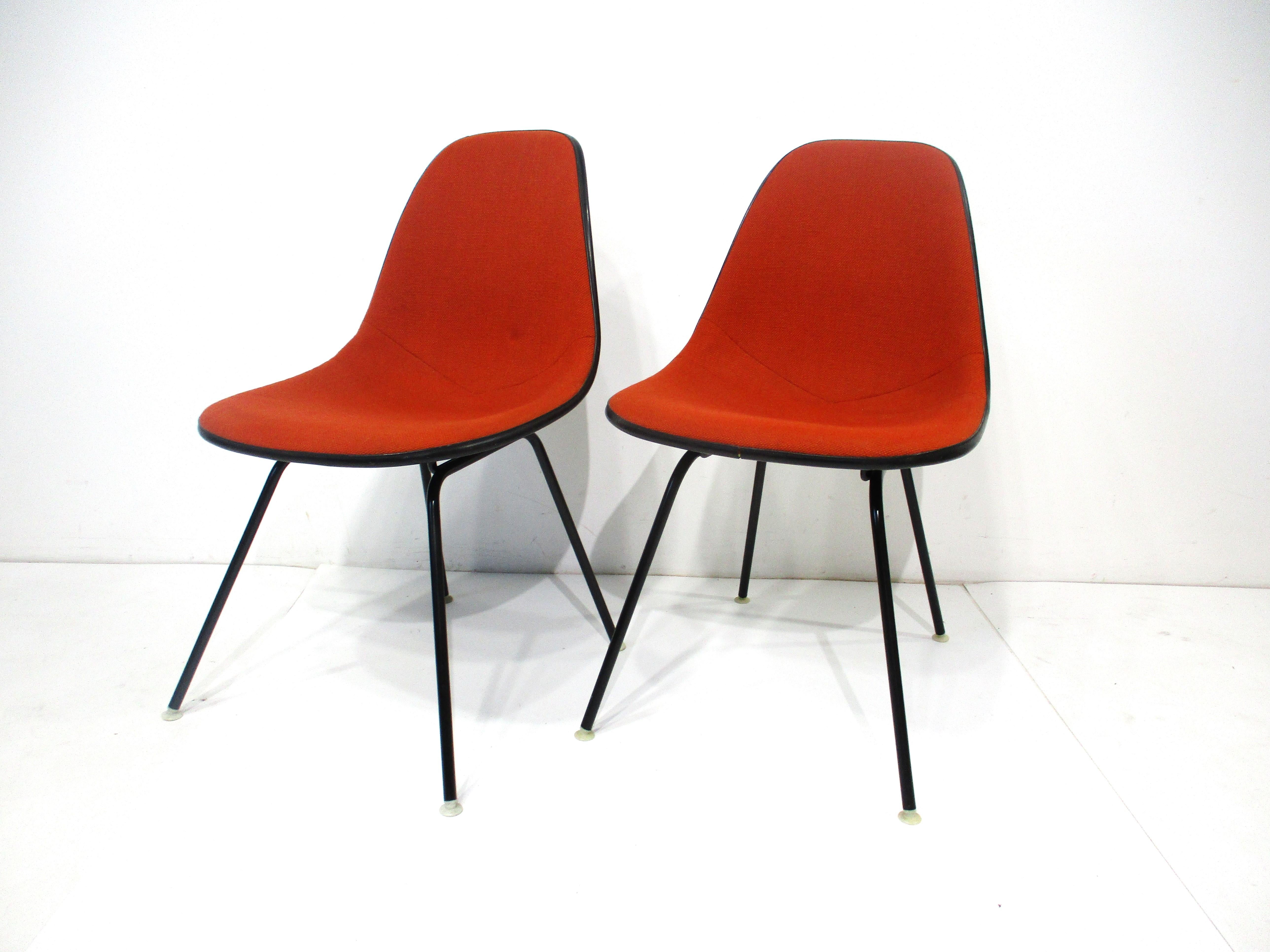 Eames Upholstered H Based Side Chairs for Herman Miller Pair For Sale 1