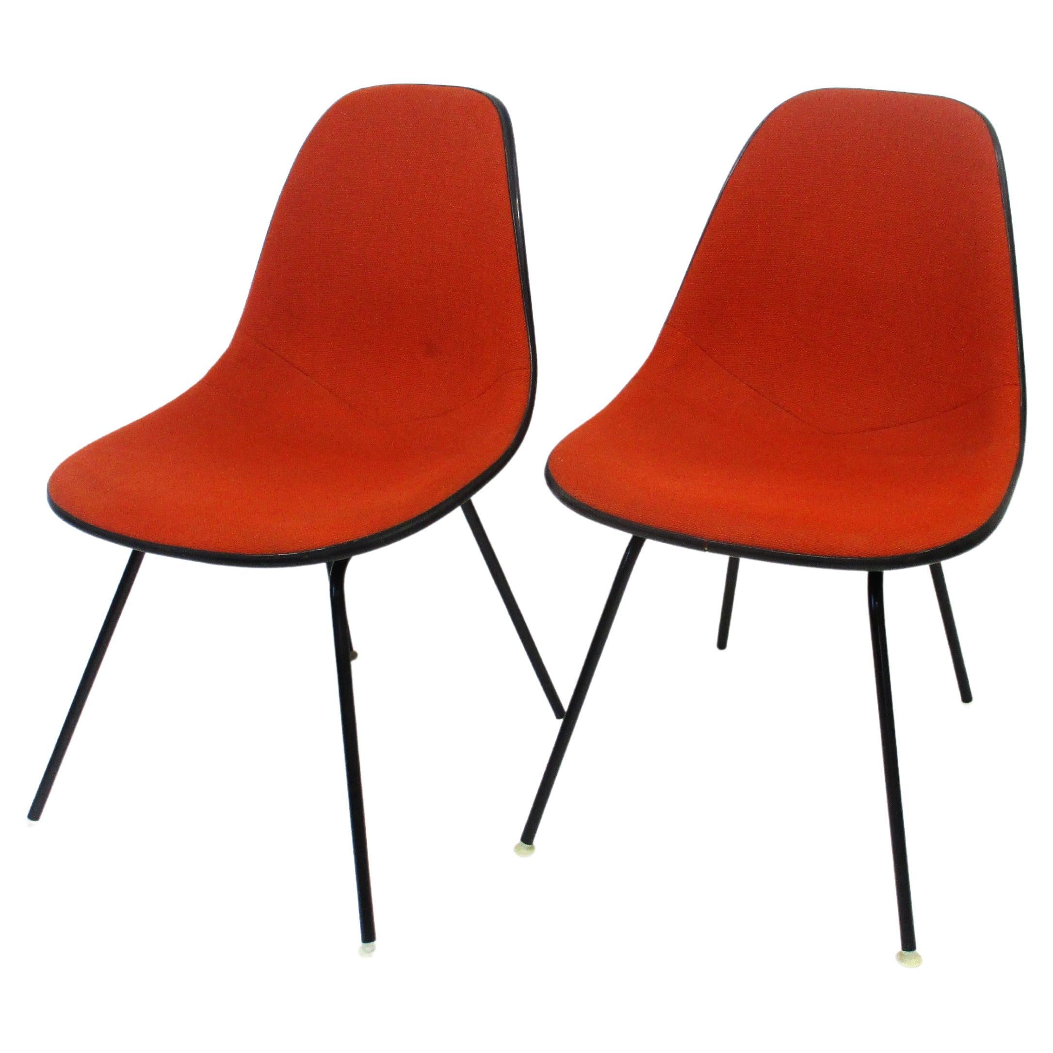 Eames Upholstered H Based Side Chairs for Herman Miller Pair For Sale