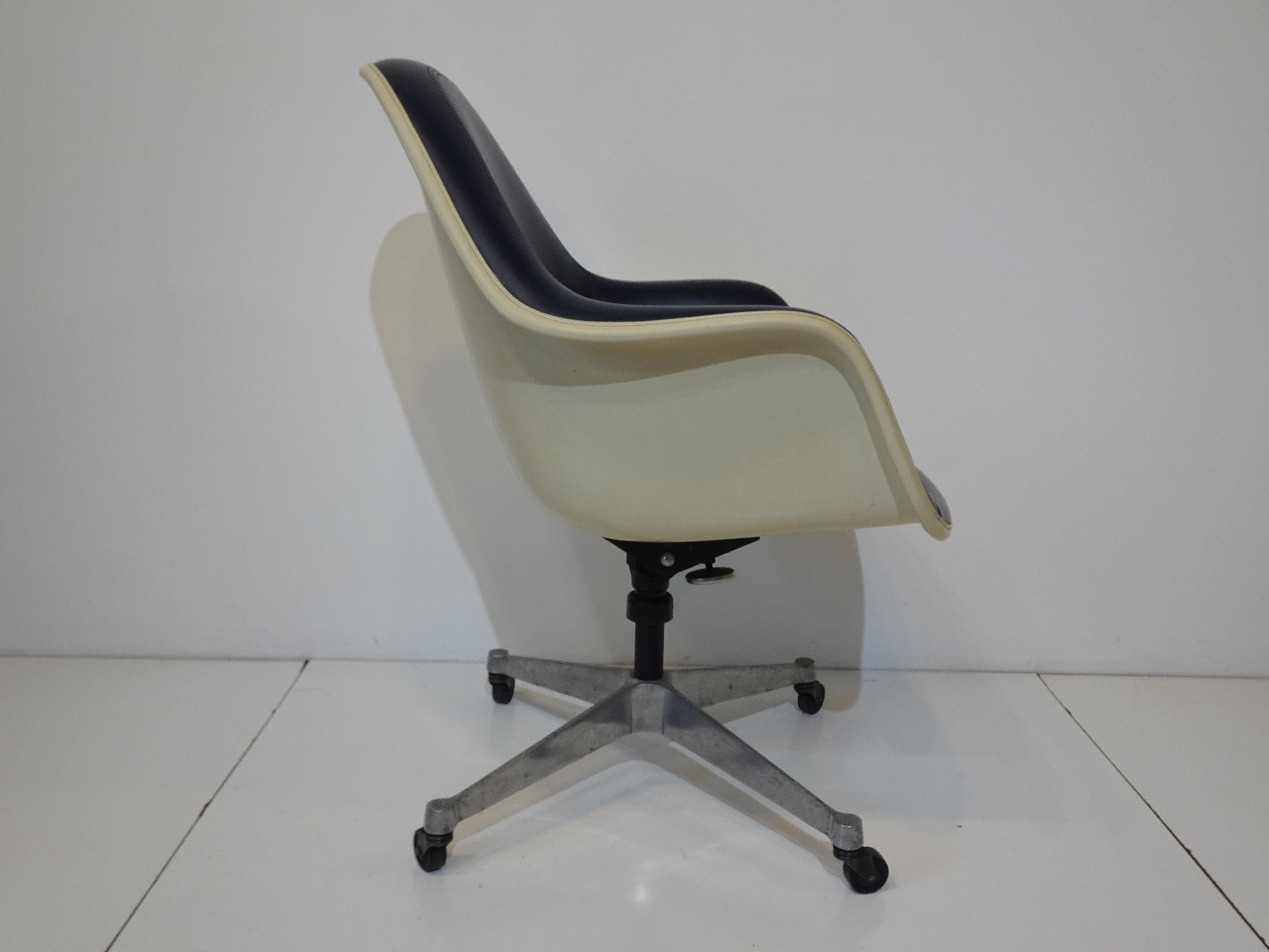 Mid-Century Modern Eames Upholstered Rolling High Back Desk Chair by Herman Miller