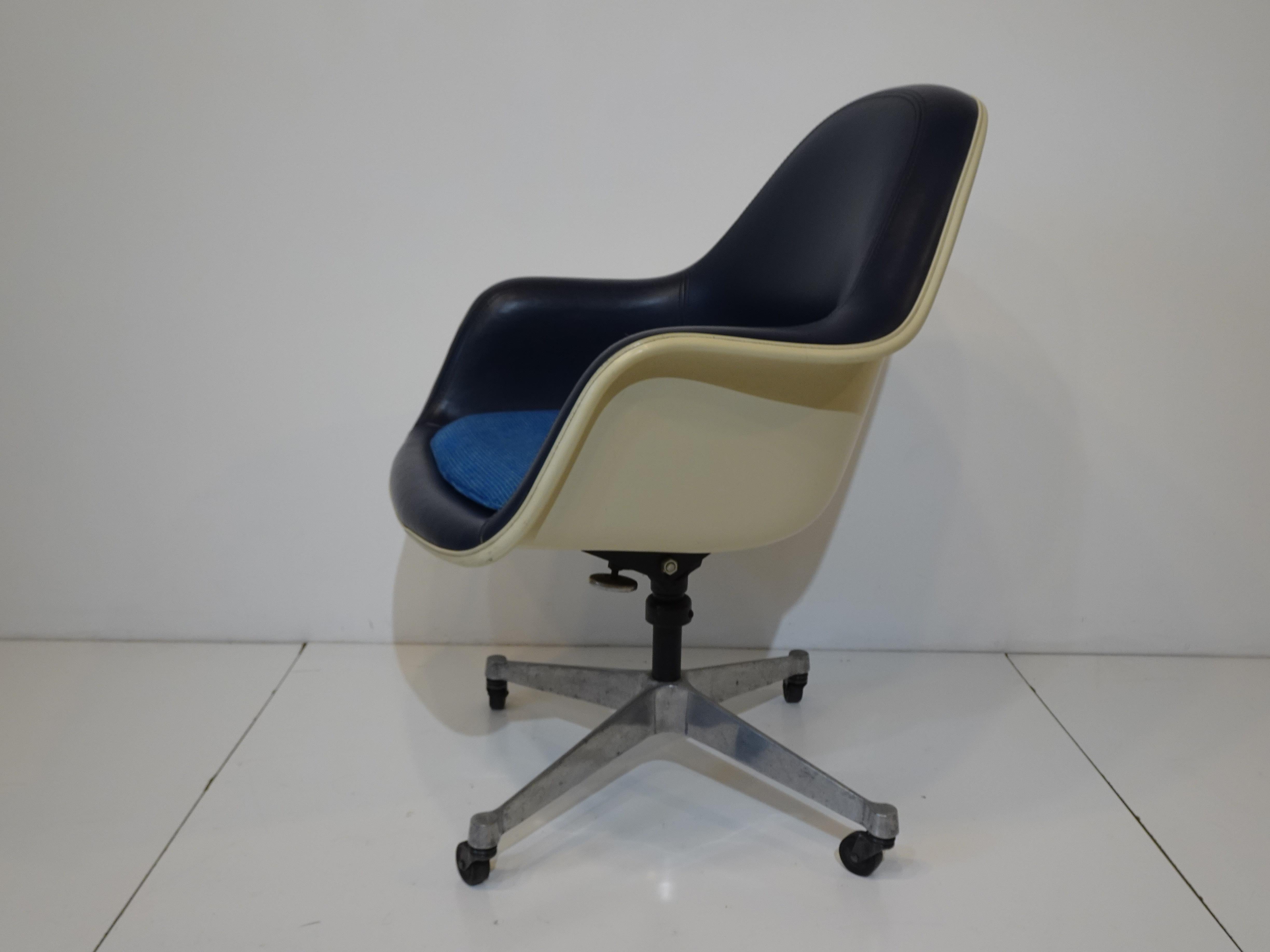 Fiberglass Eames Upholstered Rolling High Back Desk Chair by Herman Miller