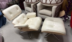 Eames White leather white Ash Lounge chair by Herman Miller 2014 Clean