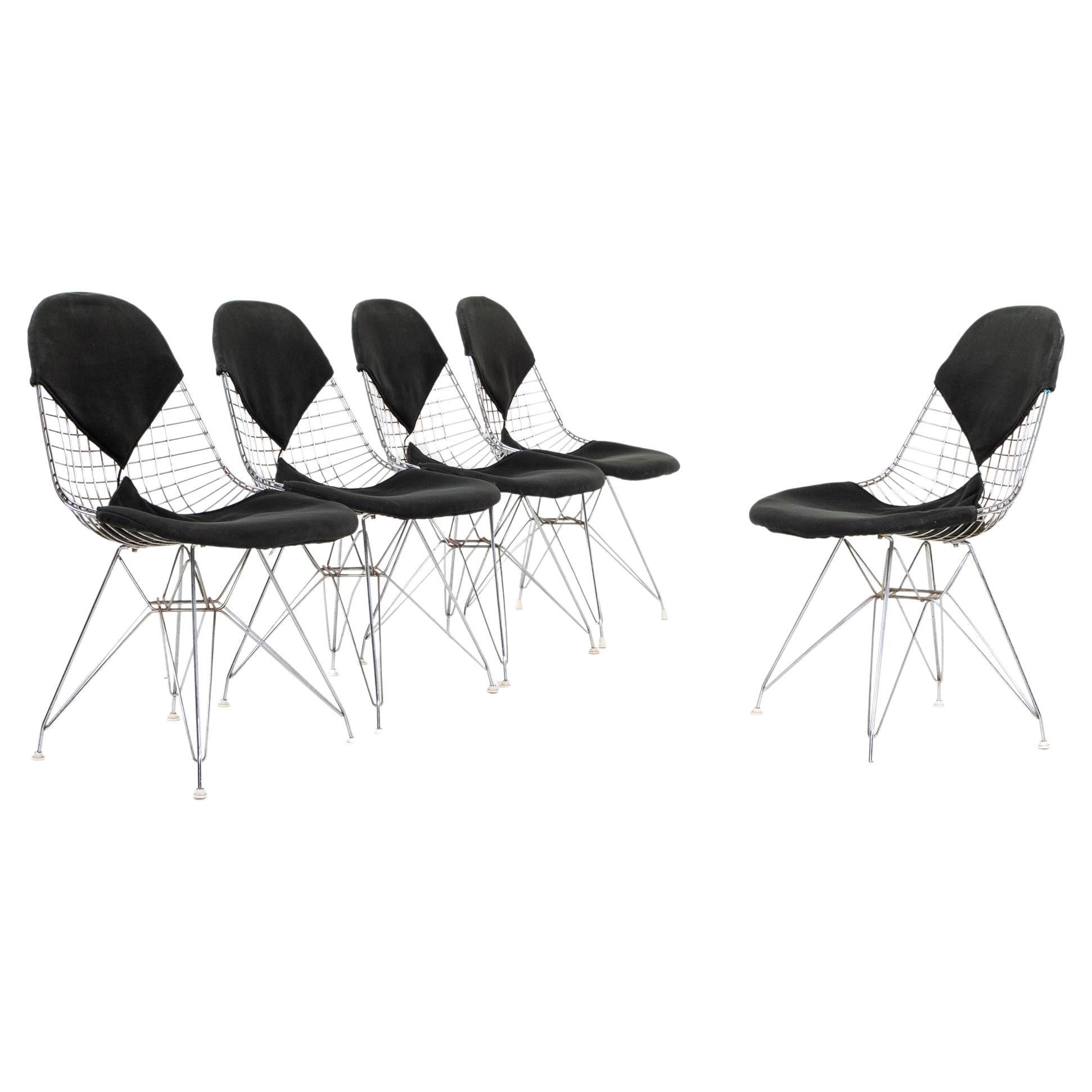 Eames Wire Bikini Chair DKR-2 with Black Cover, Design 1951 For Sale