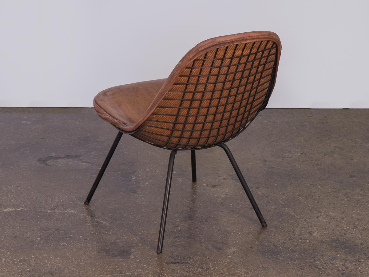 Mid-Century Modern Eames Wire Chair with Leather Covering
