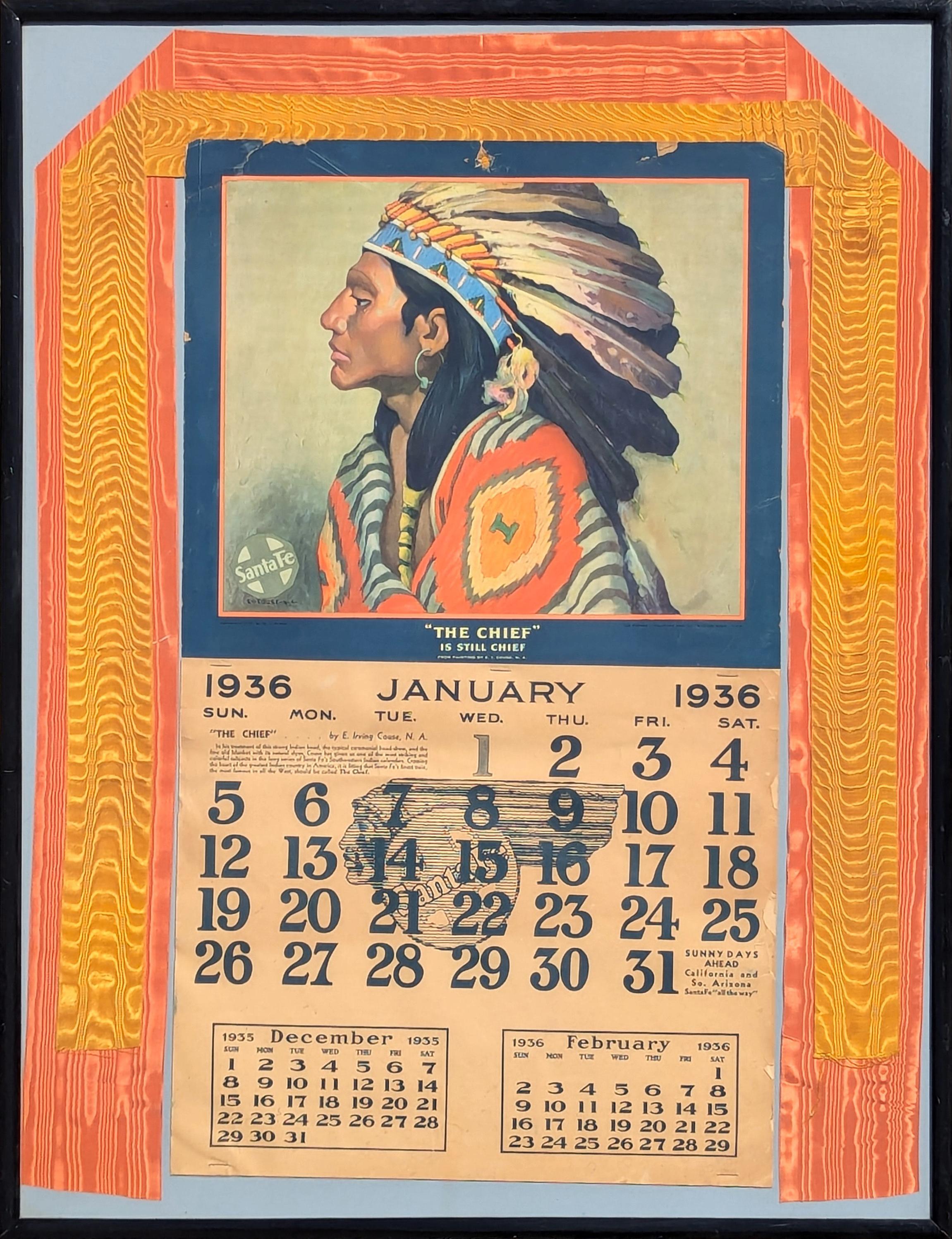 Eanger Irving Couse Portrait Print - "The Chief" Early Modern Vintage Santa Fe Southwestern Indian Railroad Calendar