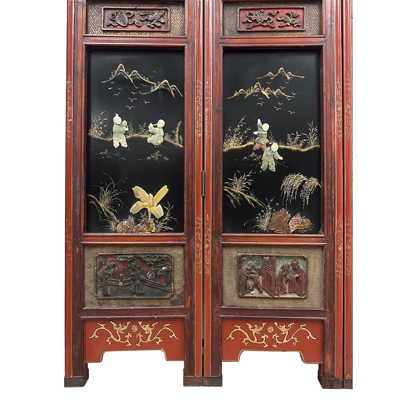 Chinois Paravent/diviseur de pièce en bois de feuillus chinois du début du 20e siècle avec incrustation de jade en vente