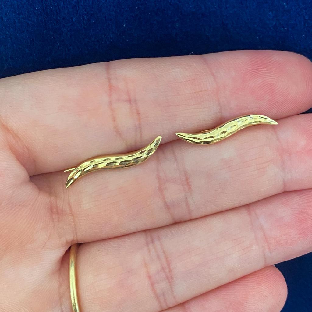 Ohr Climbers Diamant-Schliff-Kurven-Ohrringe, Ohrringe aus 14 Karat Gelbgold, Kelim-Kurventropfen-Tropfen für Damen oder Herren