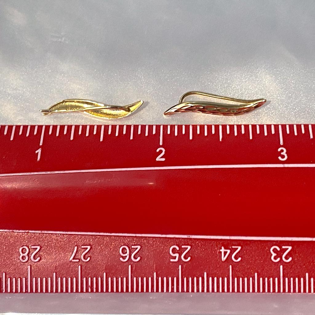 Ohr Climbers Diamant-Schliff-Kurven-Ohrringe, Ohrringe aus 14 Karat Gelbgold, Kelim-Kurventropfen-Tropfen 1