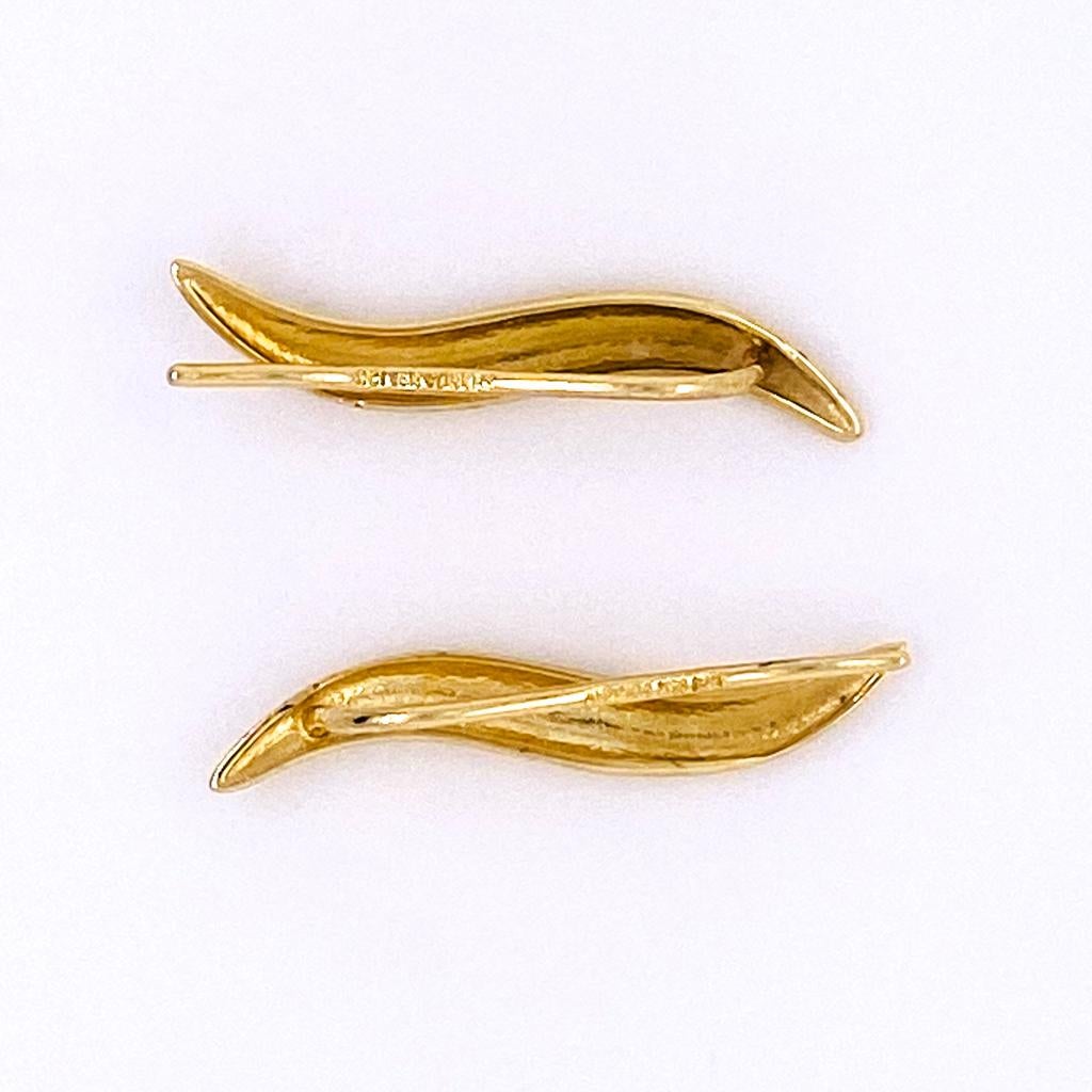 Ohr Climbers Diamant-Schliff-Kurven-Ohrringe, Ohrringe aus 14 Karat Gelbgold, Kelim-Kurventropfen-Tropfen 2