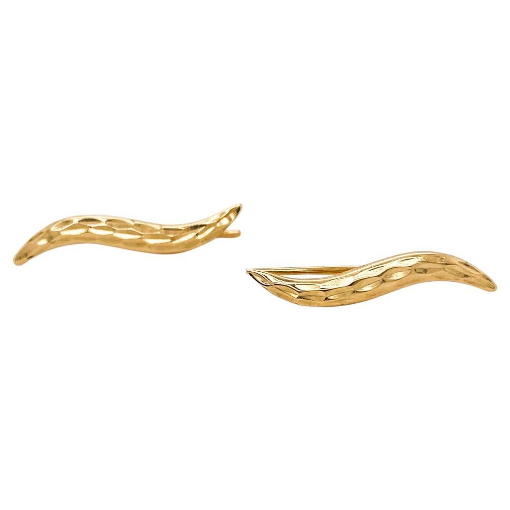 Ear Climbers Diamond-Cut Curves, 14K Yellow Gold Earrings, Climb Curve Drop