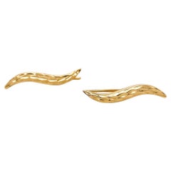 Ear Climbers Diamond-Cut Curves, 14K Yellow Gold Earrings, Climb Curve Drop
