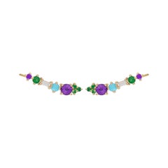Ear Climbers in 18Kt Gold with Emeralds, Amethysts, Diamonds and Turquoise