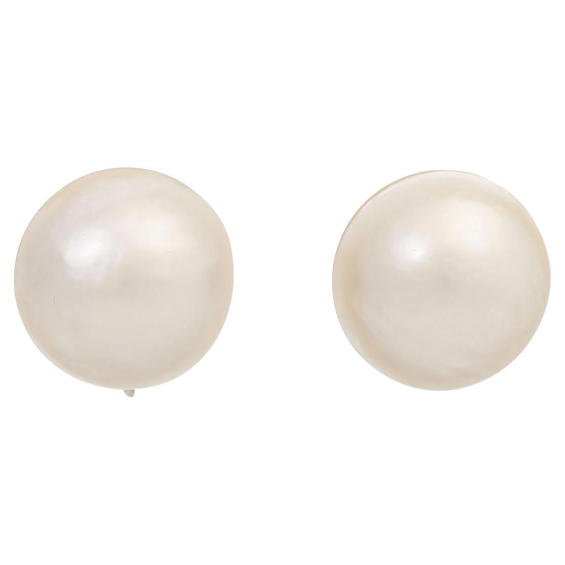 Ear Clips with Mabe Pearls Approx For Sale